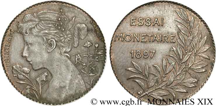 Essai monétaire Br, le Printemps, module de 5 centimes 1897  VG.4296  SUP 
