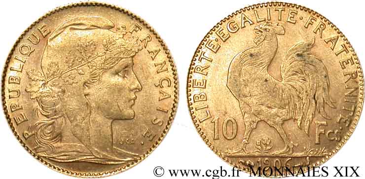 10 francs Coq 1906 Paris F.509/7 XF 