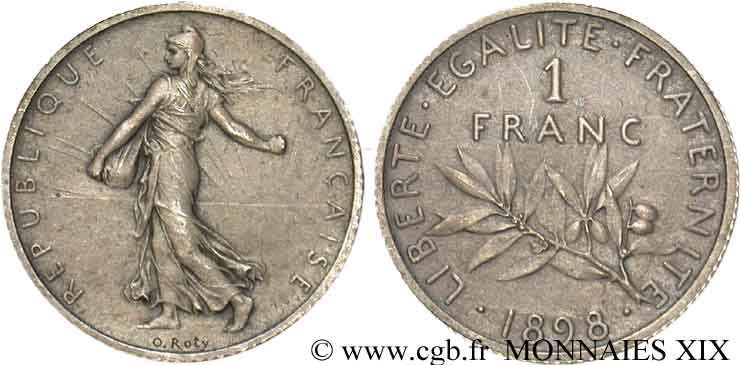 1 franc Semeuse, flan mat 1898 Paris F.217/2 fST 