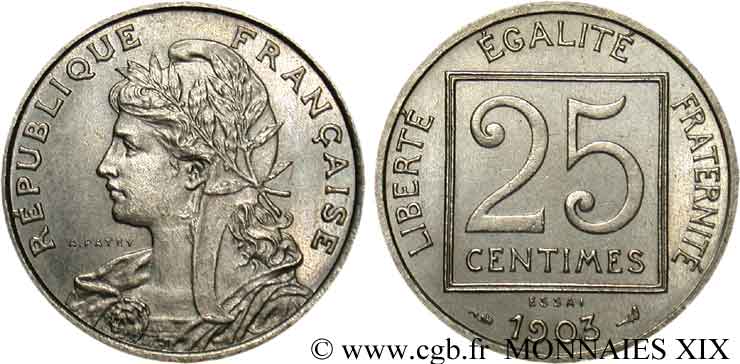 Essai 25 centimes Patey, 1er type 1903 Paris F.168/1 MS 