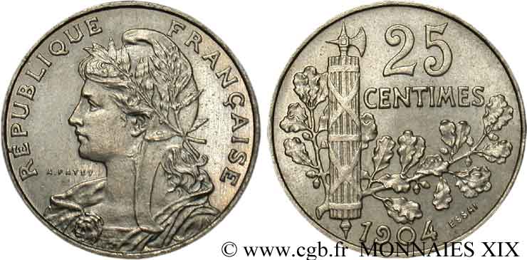 Essai de 25 centimes Patey, 2e type à 22 pans, avec le mot ESSAI 1904 Paris F./ SPL 