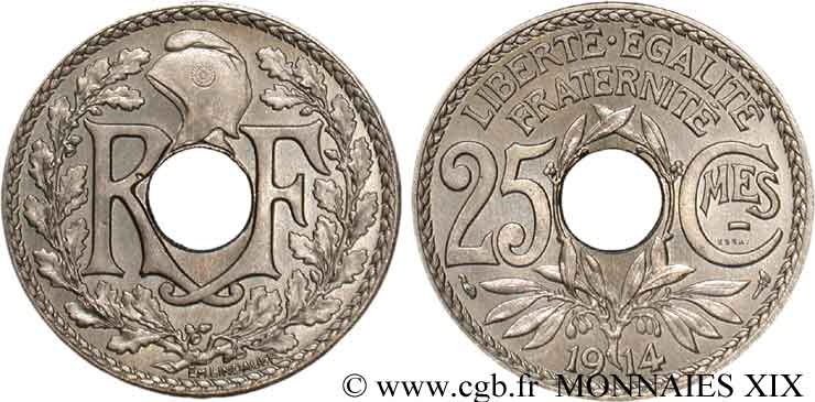 Essai - piéfort de 25 Centimes Lindauer en nickel 1914 Paris F.170/1P MS 