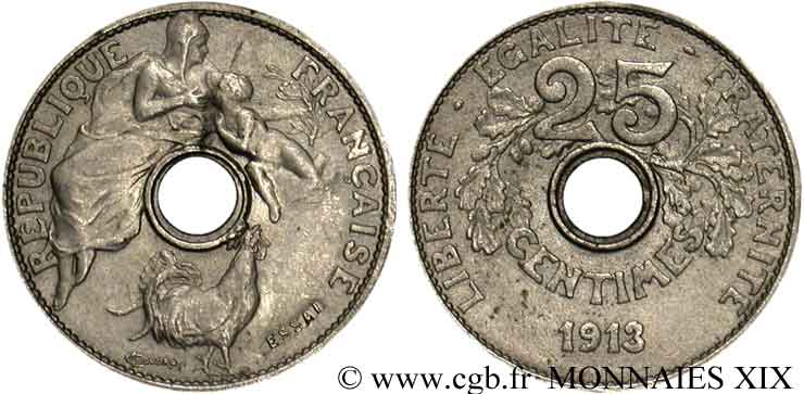 Essai de 25 centimes Coudray, petit module 1913 Paris VG.4752  SPL 