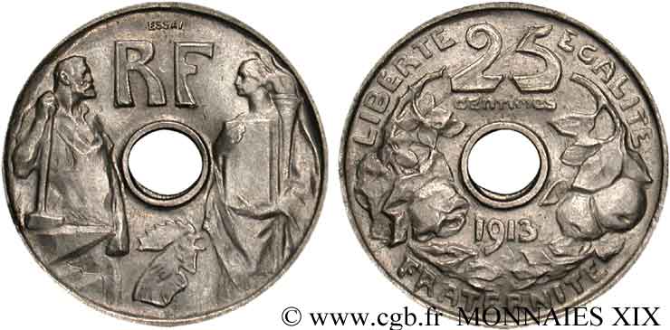 Essai de 25 centimes, Prouvé, grand module 1913  VG.4765  MS 