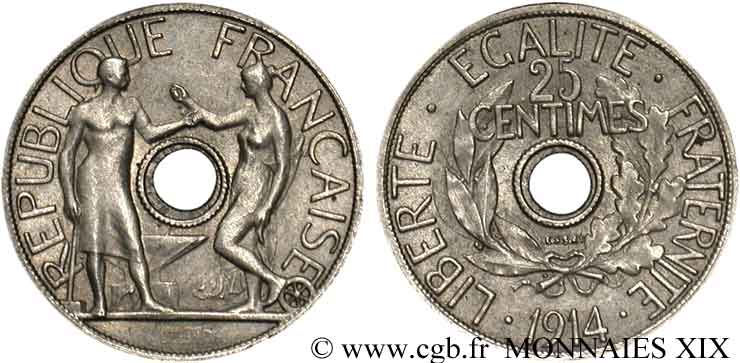 Essai de 25 centimes de Delpech, petit module 1914  VG.4811  MS 