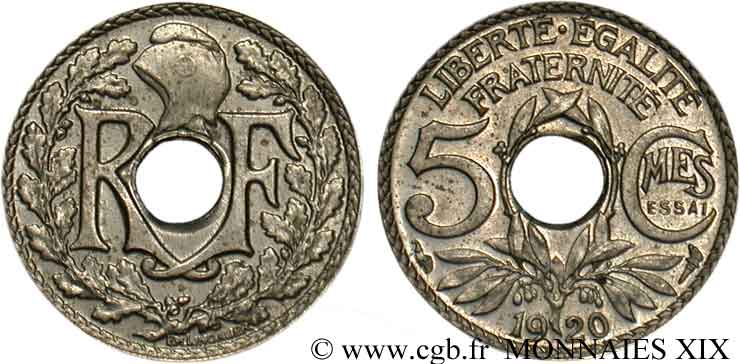 Essai de 5 centimes Lindauer en cupro-nickel 1920 Paris F.122/1 VZ 