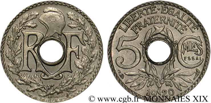 Essai - Piéfort de 5 centimes Lindauer en cupro-nickel 1920  F.122/1P SPL 