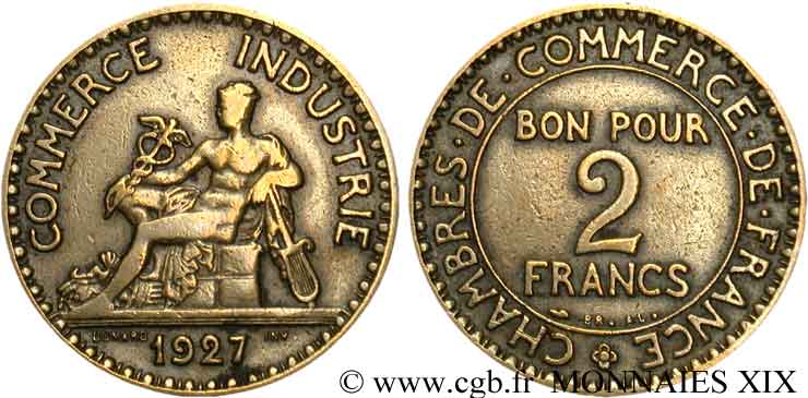2 francs Chambres de commerce 1927 Paris F.267/9 MB 