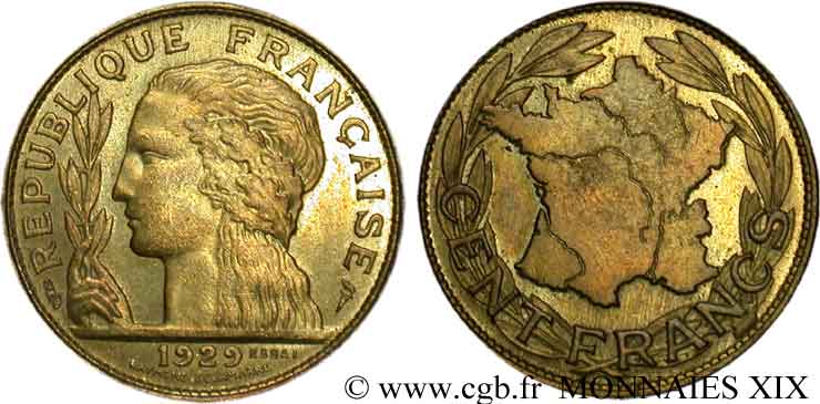 Concours de 100 francs, essai de Delamarre en bronze-aluminium 1929 Paris VG.cf. 5217  MS 
