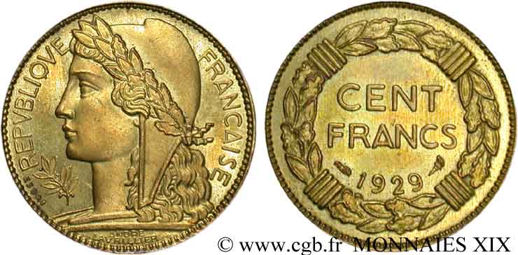 Concours de 100 Francs, essai de Lavrillier en bronze-aluminium 1929 Paris VG.cf. 5221  SPL 