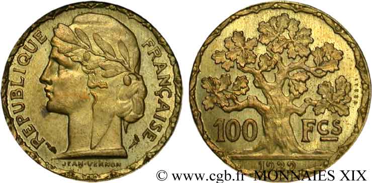 Concours de 100 francs, essai de Vernon en bronze-aluminium 1929 Paris VG.cf. 5224  MS 
