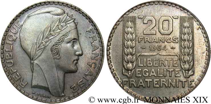 20 francs Turin 1934 Paris F.400/6 VZ 