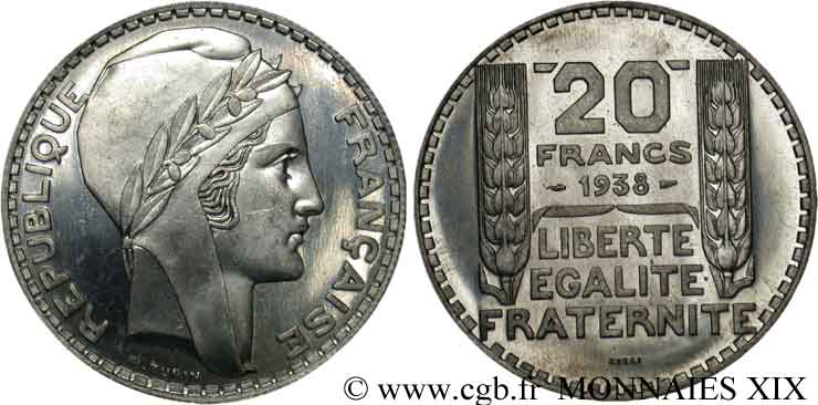 Essai de 20 francs Turin, en aluminium 1938 Paris VG.cf. 5489 B fST 