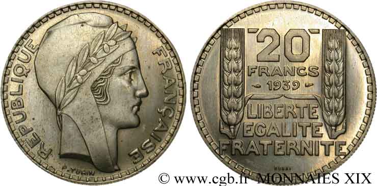Essai de 20 francs Turin, en cupro-nickel 1939 Paris VG.-  fST 