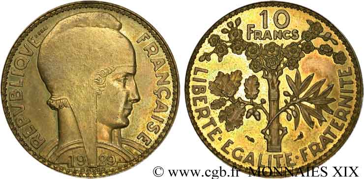 Concours de 10 Francs, essai de Bazor en bronze-aluminium 1929 Paris VG.5226  AU 