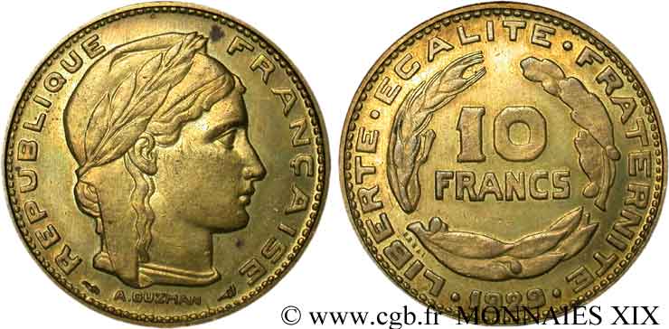 Concours de 10 Francs, essai de Guzman en bronze-aluminium 1929 Paris VG.5229  SUP 