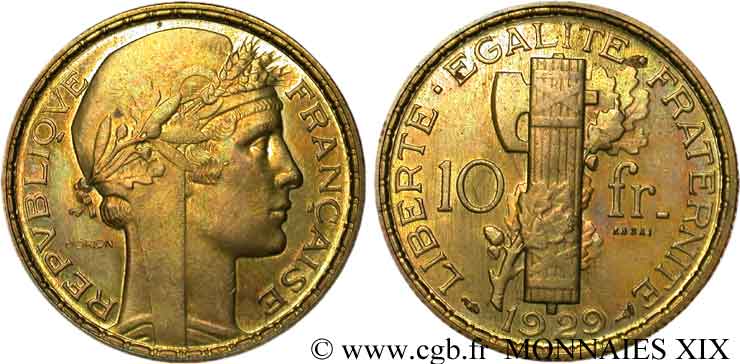 Concours de 10 Francs, essai de Morlon en bronze-aluminium 1929 Paris VG.5231  AU 
