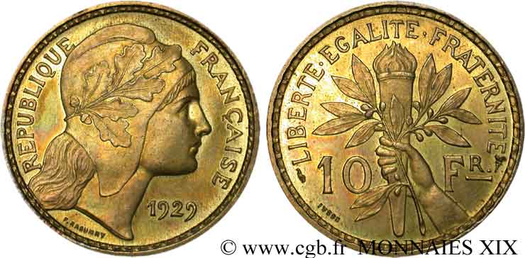 Concours de 10 Francs, essai de Rasumny en bronze-aluminium 1929 Paris VG.5233  EBC 