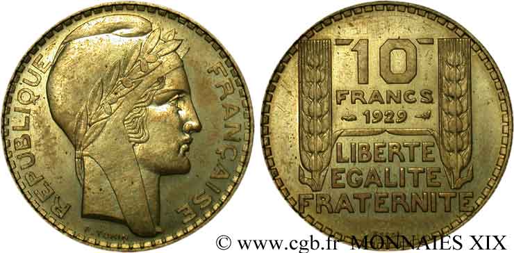 Concours de 10 Francs, essai de Turin en bronze-aluminium 1929 Paris VG.5243  SPL 