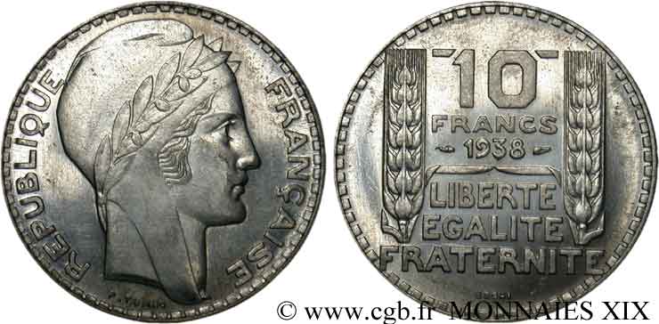 Essai de 10 francs Turin en aluminium 1938 Paris VG.cf. 5489 c fST 