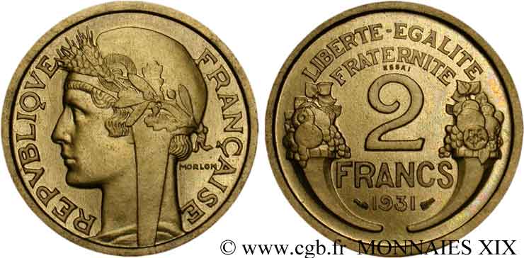 Essai - piéfort de 2 francs Morlon 1931 Paris F.268/1P SPL 