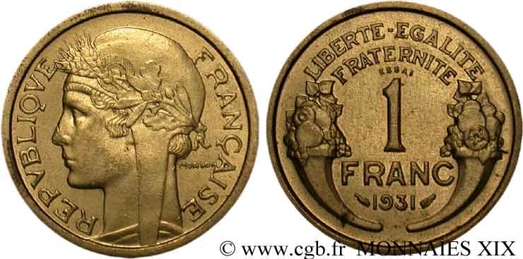 Essai - piéfort de 1 franc Morlon 1931 Paris F.219/1P SPL 