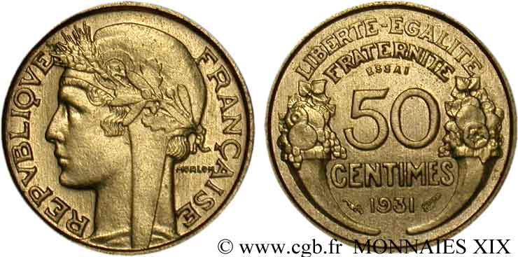 Essai - piéfort de 50 centimes Morlon 1931 Paris F.192/1P SPL 
