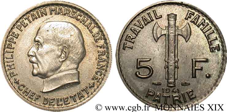 5 francs Pétain 1941 Paris F.338/2 SUP 