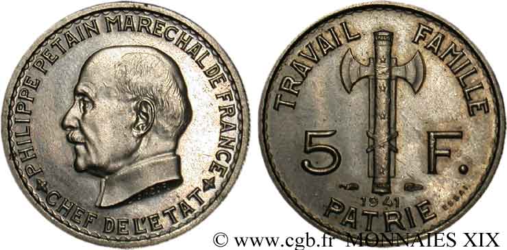 Essai de 5 francs Pétain 1941 Paris F.338/1 EBC 