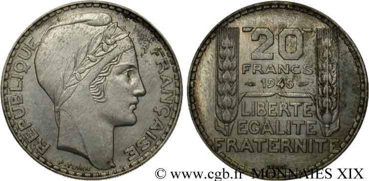Essai de 20 francs Turin en argent, lourd 1945 Paris Maz.cf. 2745  SPL 