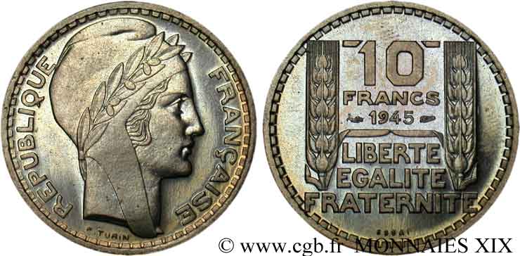 Essai de 10 francs Turin, grosse tête 1945 Paris F.361/1 ST 
