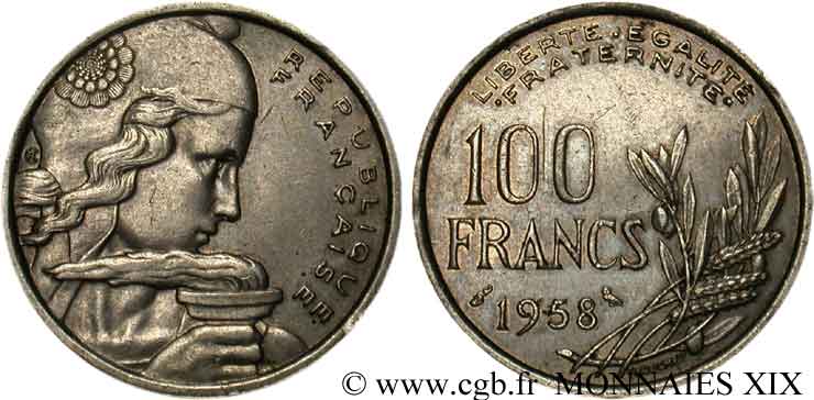 100 francs Cochet, chouette 1958 Paris F.450/13 TTB 