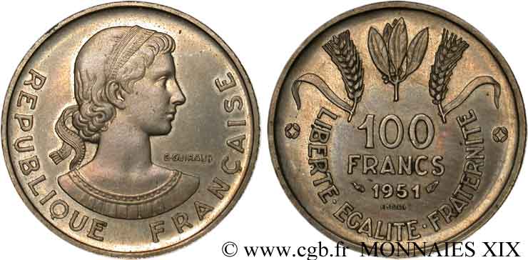 Essai du concours de 100 francs grand module par Guiraud 1951 Paris Maz.2757 (R4) fST 