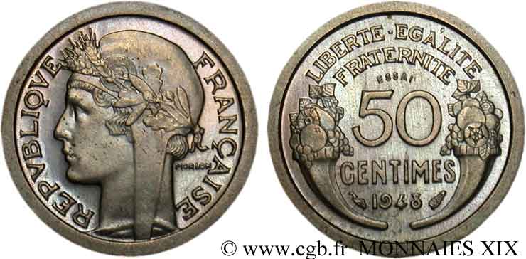 Essai de 50 centimes Morlon en cupro-nickel (?) 1948 Paris Maz.cf. 2751 (1946) MS 
