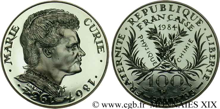 100 francs Marie Curie argent 1984 Pessac F.1600 2 FDC 