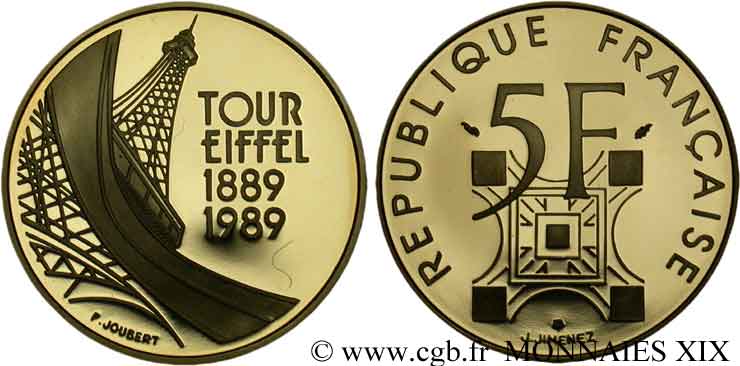 5 francs or Tour Eiffel 1989 Pessac F.1200 2 MS 