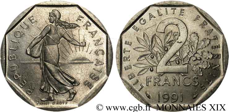 2 francs Semeuse, nickel, frappe monnaie 1991 Pessac F.272/15 AU 