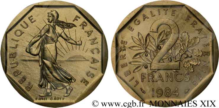 Piéfort or de 2 francs Semeuse, nickel 1984 Pessac F.272/8P FDC 