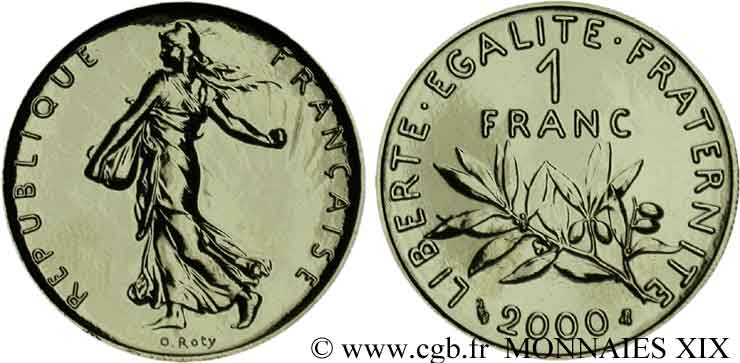 1 franc Semeuse, nickel or, BU (Brillant Universel) 2000 Pessac F.1007 1 ST 