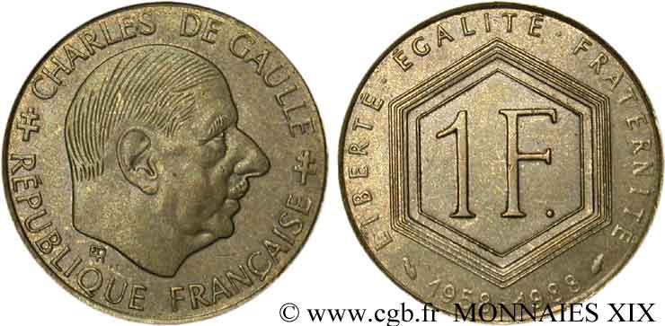 1 franc De Gaulle sur flan de 20 centimes Lagriffoul 1988  F.227/2 AU 