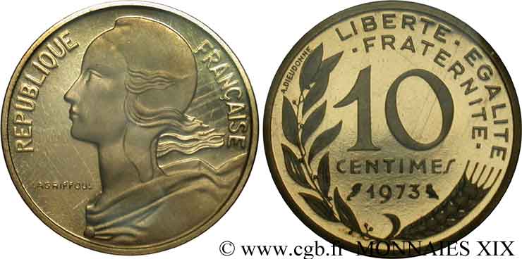 Piéfort or de 10 centimes Marianne 1973 Pessac F.144/13P ST 