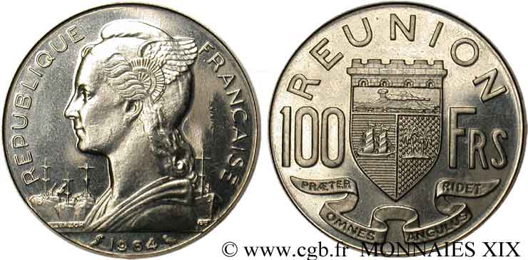V REPUBLIC - RÉUNION ISLAND Essai de 100 francs 1964 Paris MS 
