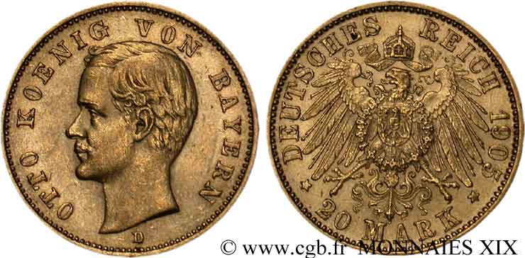 GERMANY - KINGDOM OF BAVARIA - OTTO 20 marks or 1905 Munich AU 