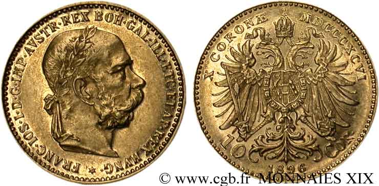 AUTRICHE - FRANÇOIS-JOSEPH Ier 10 corona en or, 1er type 1896 Vienne SPL 