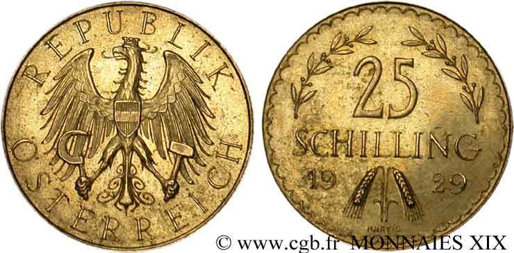 AUSTRIA - REPUBLIC 25 schillings 1929 Vienne AU 