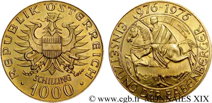 AUTRICHE - RÉPUBLIQUE 1000 schillings en or (jaune), millénaire de l Autriche 1976 Vienne MS 