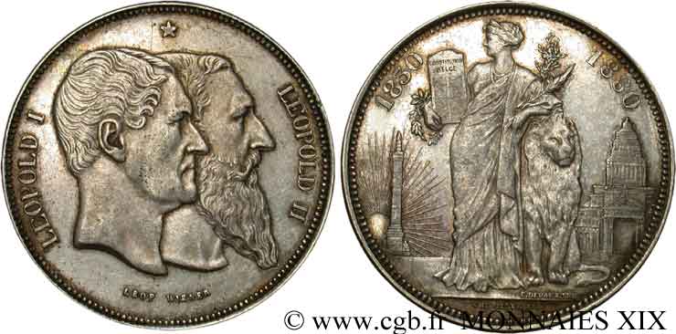 BELGIQUE - ROYAUME DE BELGIQUE - LÉOPOLD II 5 francs, Cinquantenaire du Royaume (1830-1880) 1880 Bruxelles SUP 