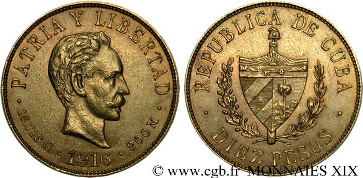 CUBA - RÉPUBLIQUE 10 pesos 1916 Philadelphie BB 