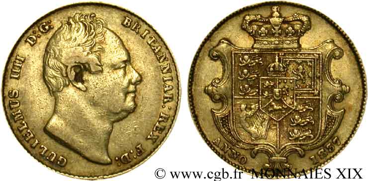GRAN BRETAÑA - GUILLERMO IV Souverain, (sovereign), 2e type 1837 Londres MBC 