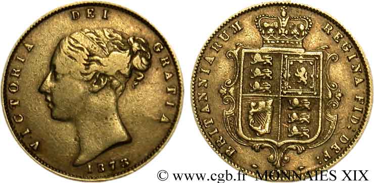 GRAN BRETAGNA - VICTORIA Demi-souverain, (half sovereign), coin 260 1873 Londres VF 